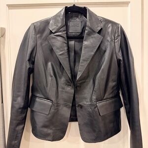 Mango Cropped Leather Blazer